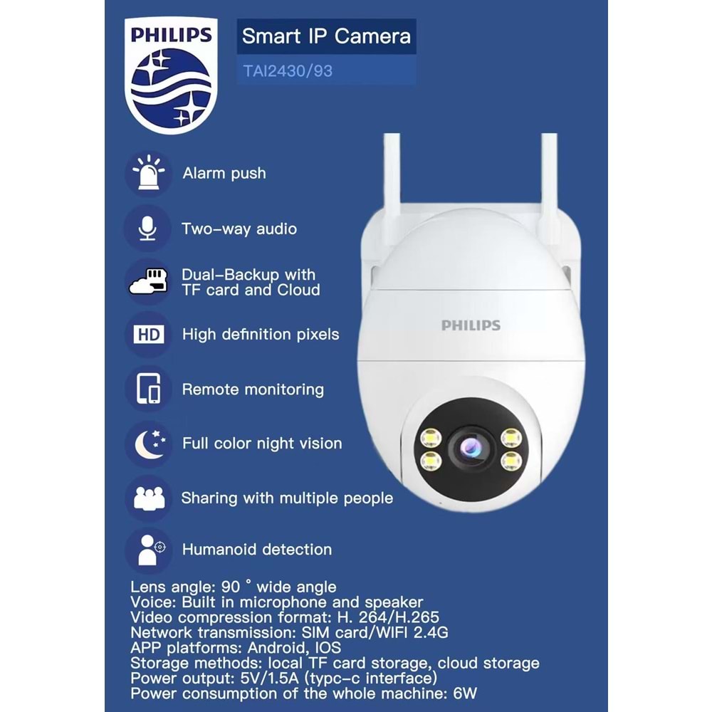 PHİLİPS TAI2430/93 AKILLI IP GÜVENLİK KAMERASI (255201)
