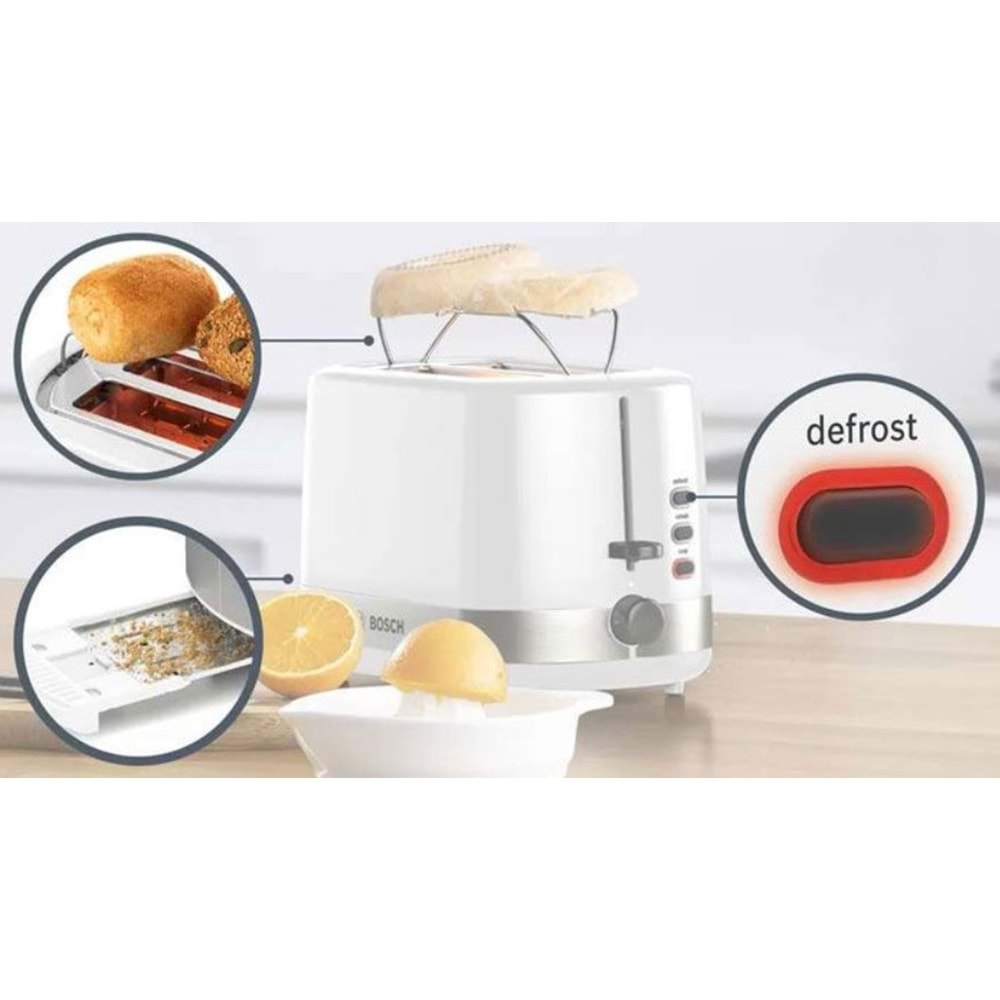 BOSCH TAT6A511 2 DİLİMLİ EKMEK KIZARTMA MAKİNESİ - BEYAZ