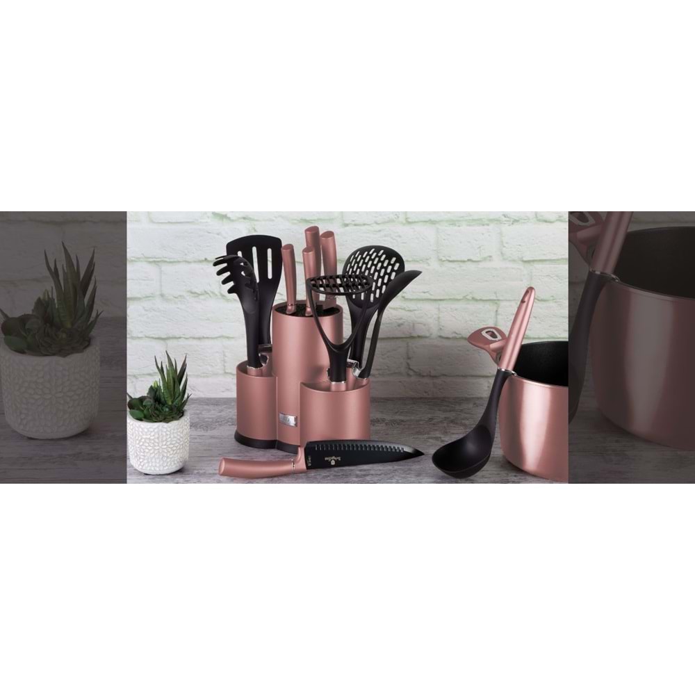 BERLİNGERHAUS BH-6252NA STANDLI BIÇAK VE MUTFAK GEREÇLERİ 12 PARÇA ROSE