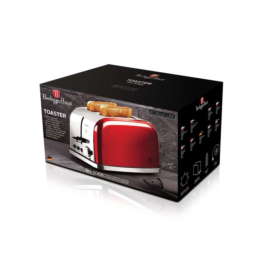 BERLİNGERHAUS BH-9388 2 DİLİMLİ EKMEK KIZARTMA MAKİNESİ - BORDO