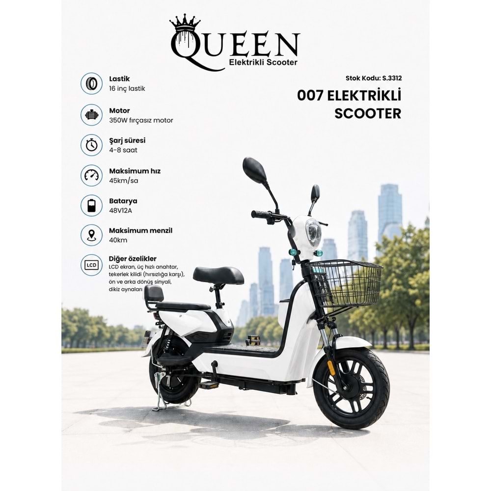 QUEEN 007 ELEKTRİKLİ MOTOR BEYAZ