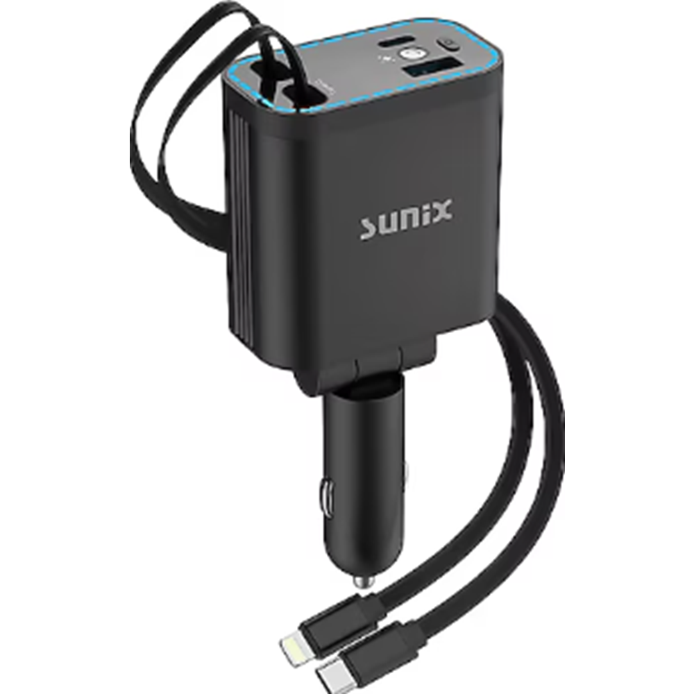SUNİX C-40 4İN1 USB-A & TYPE-C OUTPUT + LİGHTNİNG & TYPE-C CABLE CAR CHARGER