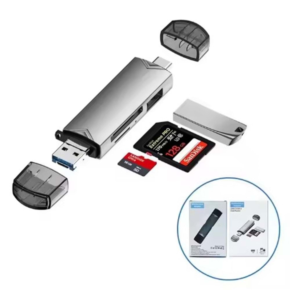 D-398 KART OKUYUCU TYPE-C+USB 2.0+SD+MİCROSD+USB