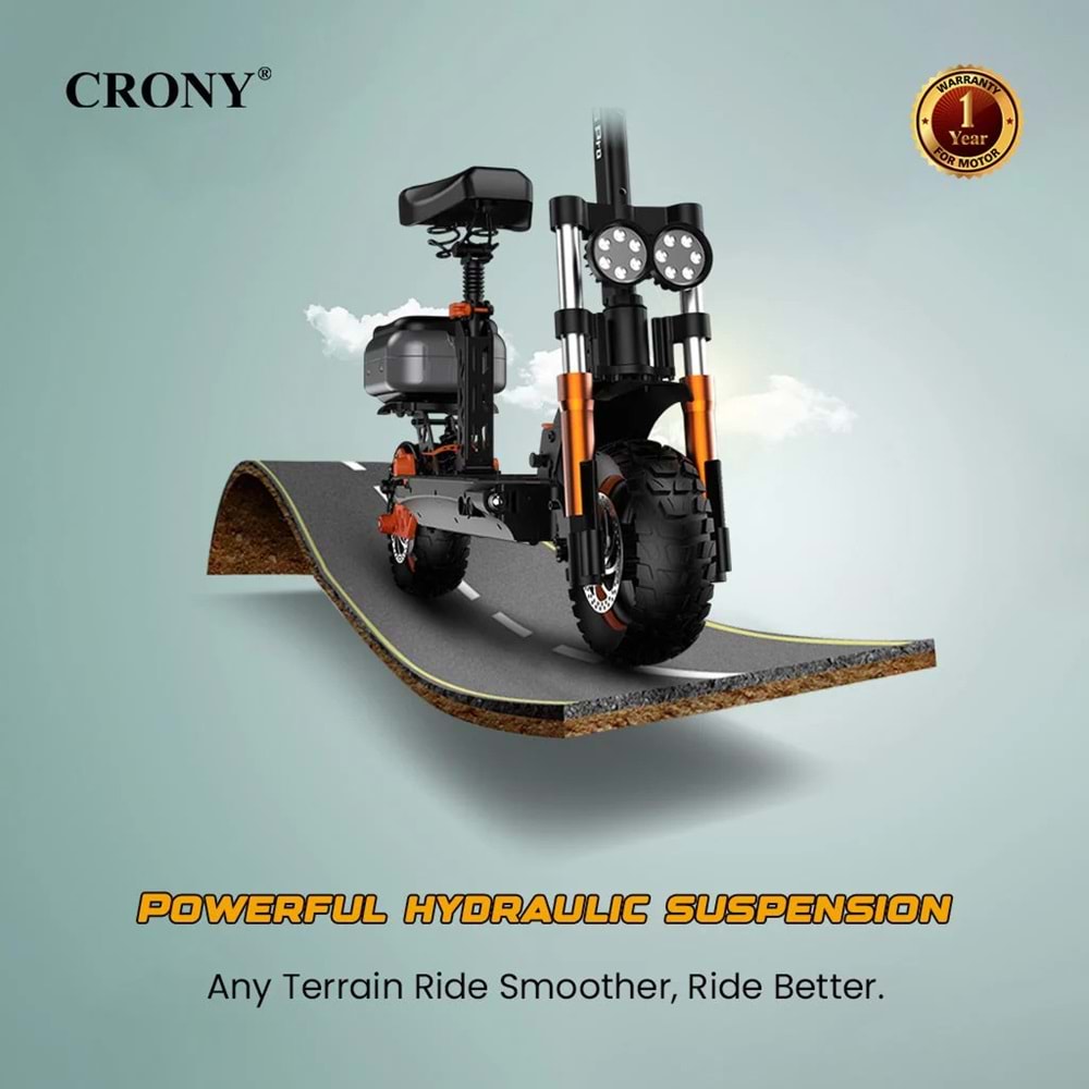 CRONY M5 Pro 1500W Yüksek Hızlı Elektrikli Scooter – Bluetooth Hoparlörlü, Mobil Uygulama Bağlantılı, IPX4 Suya Dayanıklı, 120 kg Taşıma Kapasiteli (Yetişkin & Çocuk)