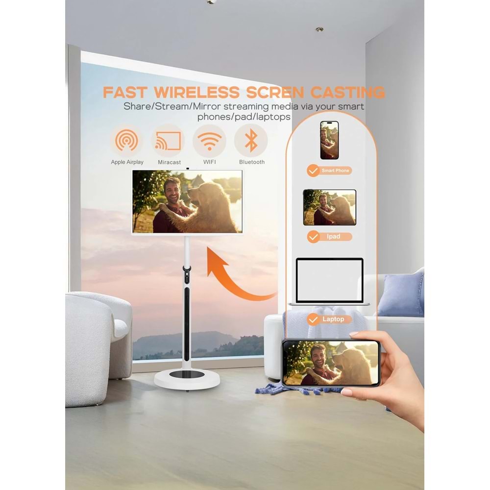 CRONY TX32-1 32 İnç Tekerlekli Taşınabilir Mobil Ekran – Dokunmatik 1080p, Dahili Batarya ve Hoparlör, Bluetooth, USB-C ve HDMI Bağlantı