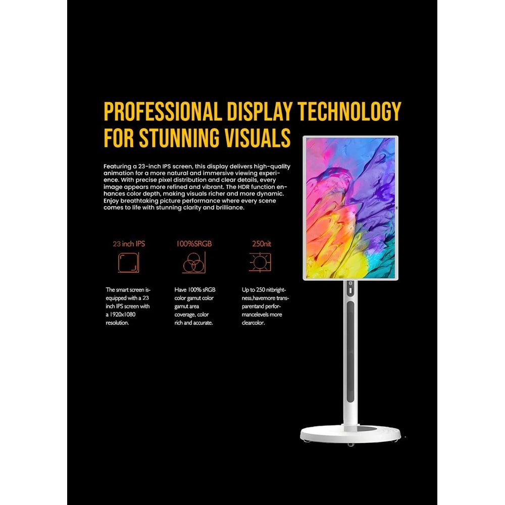 CRONY TX32-1 32 İnç Tekerlekli Taşınabilir Mobil Ekran – Dokunmatik 1080p, Dahili Batarya ve Hoparlör, Bluetooth, USB-C ve HDMI Bağlantı