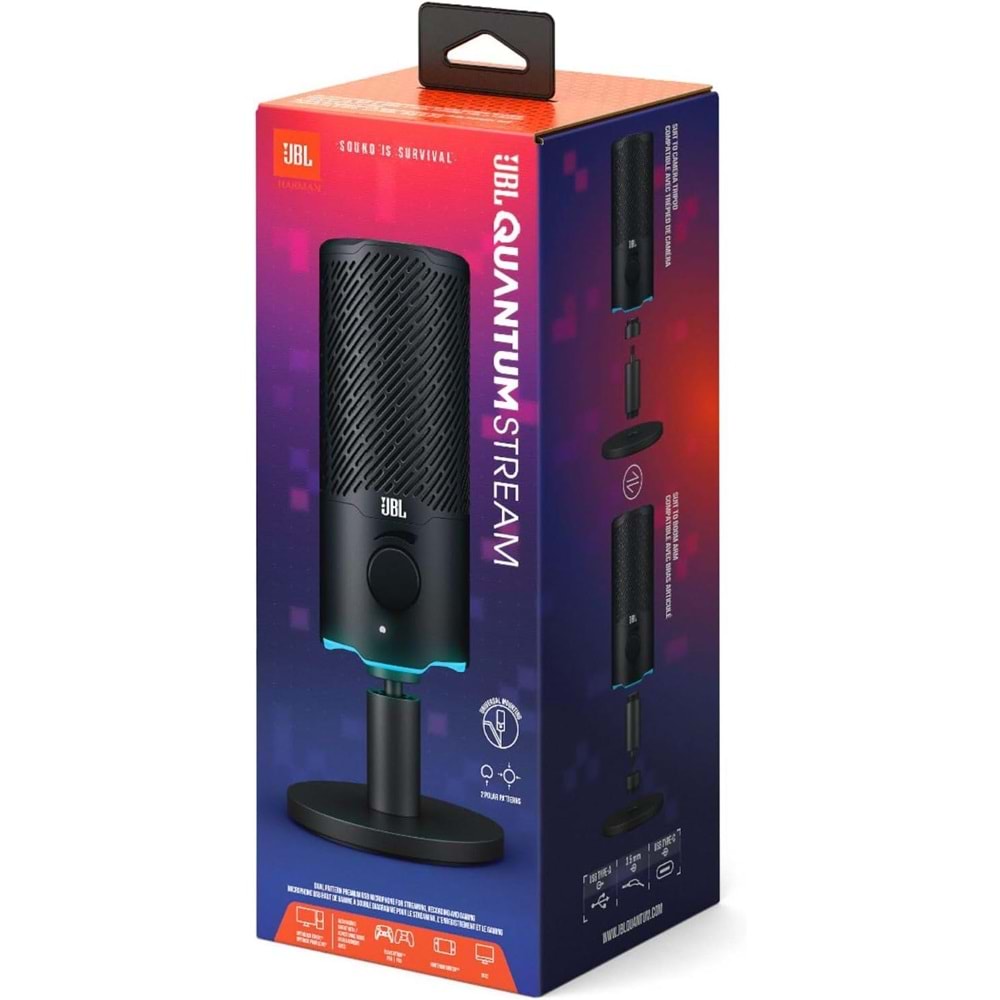 JBL QUANTUM STREAM ÇİFT KUTUP DESENLİ PREMIUM USB MİKROFON – YAYIN, KAYIT VE OYUN İÇİN YÜKSEK KALİTELİ SES