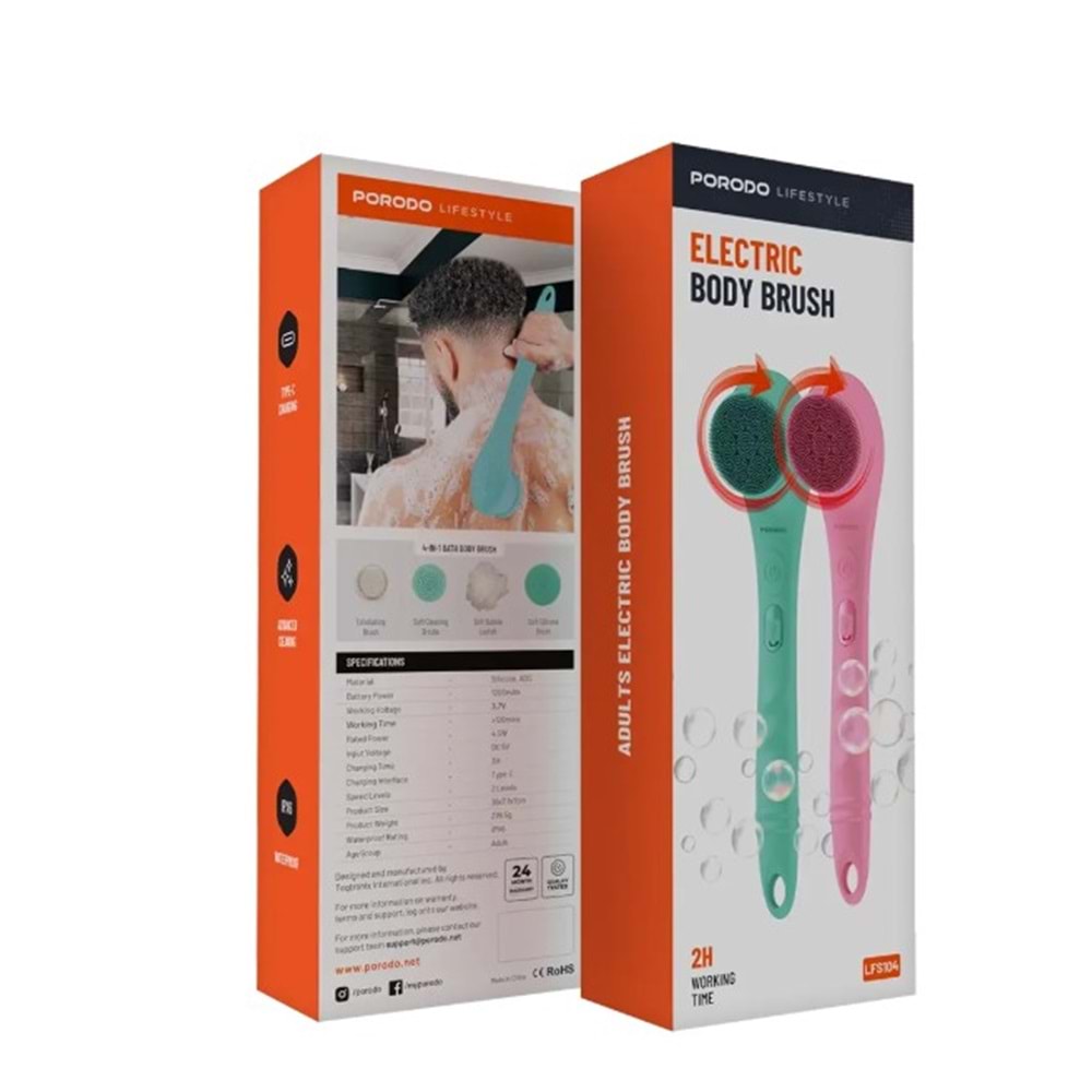 PORODO LİFESTYLE 4'Ü 1 ARADA ELEKTRİKLİ VÜCUT FIRÇASI - PEMBE PD-LFST104-PK