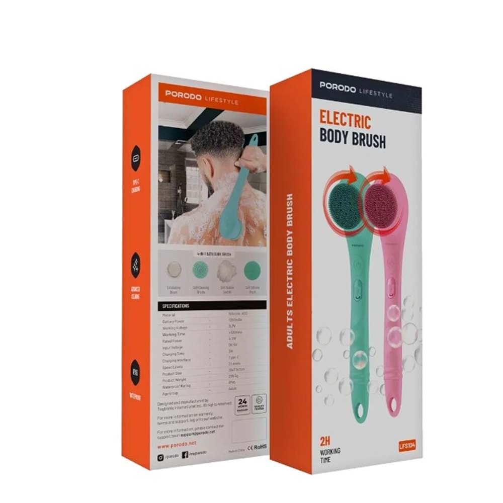 PORODO LİFESTYLE 4'Ü 1 ARADA ELEKTRİKLİ VÜCUT FIRÇASI - MAVİ PD-LFST104-BU