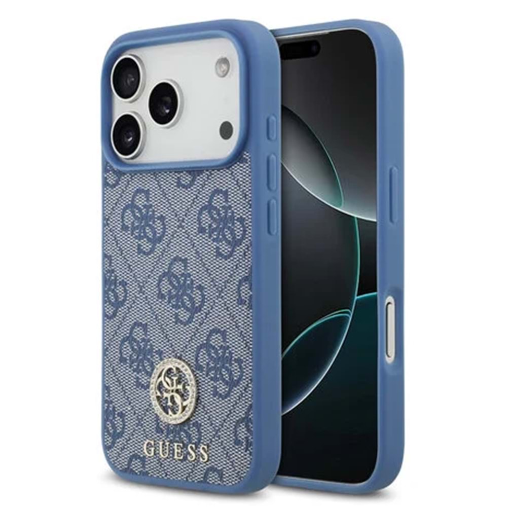 GUESS MAGSAFE 4G PU DERİ KILIF (KLASİK & TAŞLI LOGOLU) İPHONE 17 PRO - MAVİ GUOHMP17LP4GRMDEB