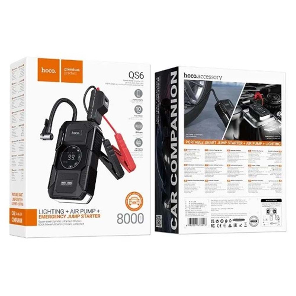 QS6 HOCO HAVA POMPASI VE ACİL MARŞ DESTEKLİ 8.000 MAH POWERBANK
