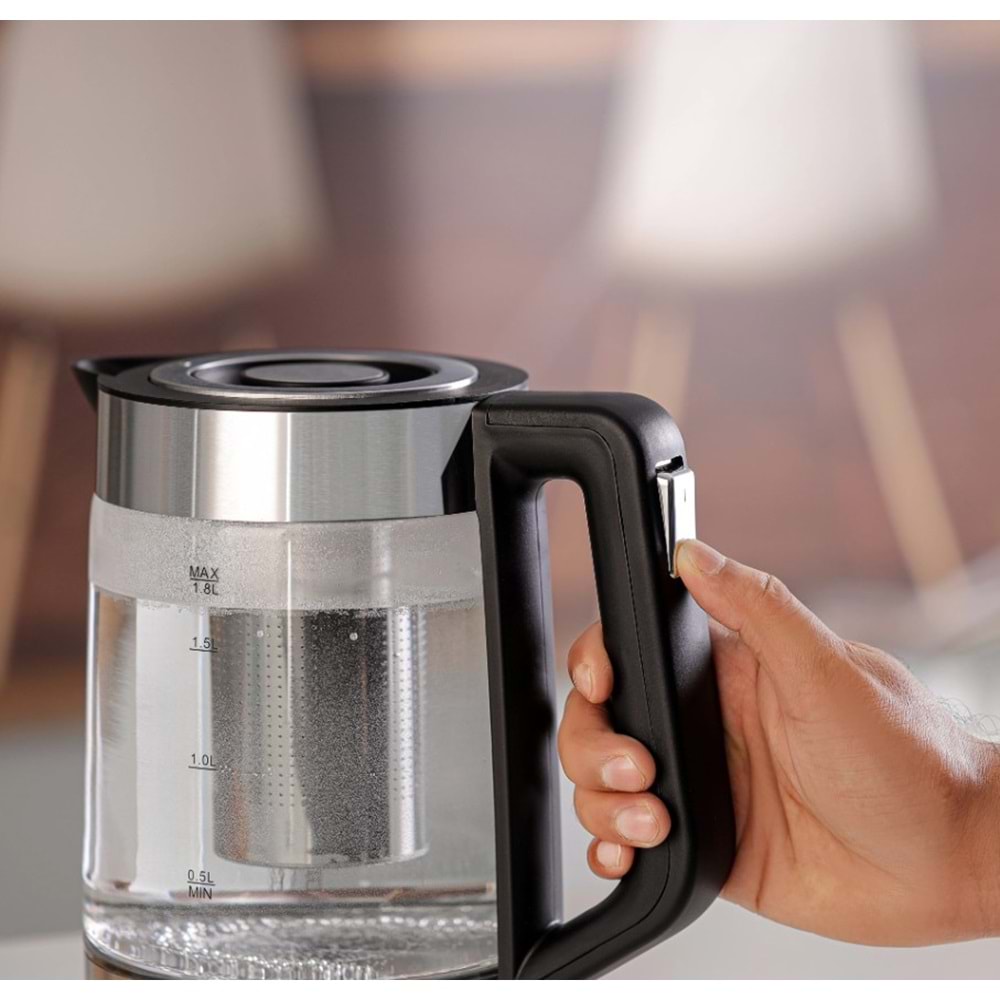 GEEPAS GK38049 1.7L ÇİFT KATMANLI CAM KETTLE - MAVİ LED IŞIKLI VE OTOMATİK KAPANMALI SU ISITICI - 360 DERECE KABLOSUZ TABAN