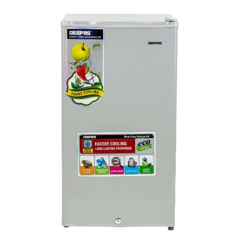 GEEPAS GRF115SPEH 110L GÜMÜŞ MİNİ BUZDOLABI - GÜÇLÜ KOMPRESÖR, EMNİYET KİLİDİ, AYARLANABİLİR TERMOSTAT