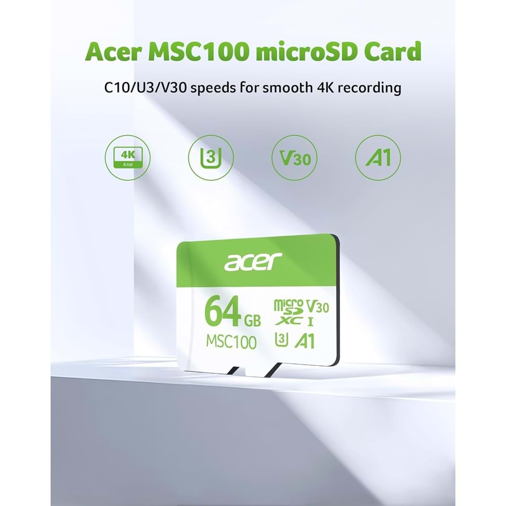 ACER MSC100 64 GB MİCROSD U3 V30 A1 HAFIZA KARTI