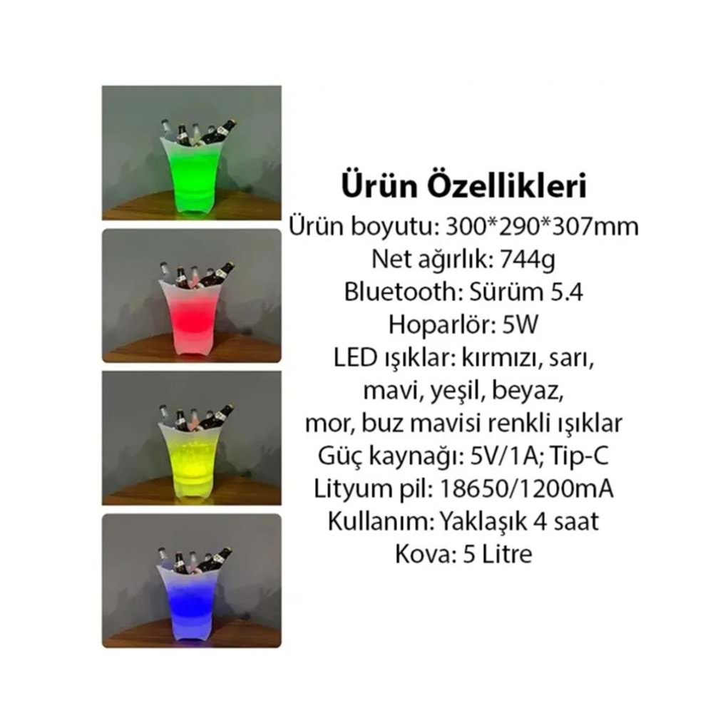 BLUETOOTH LED IŞIKLI BUZ KOVALI HOPARLÖR 2656114