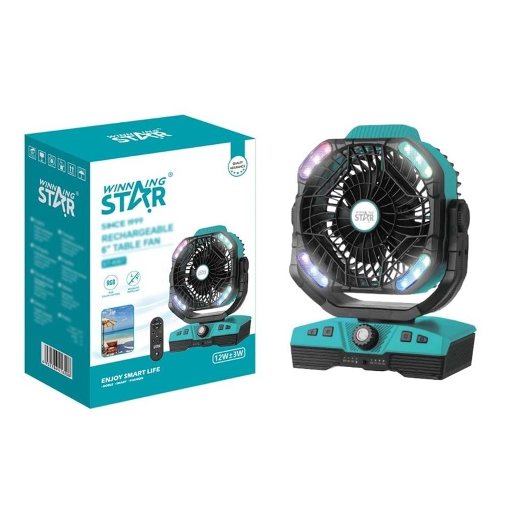 WINNING STAR ST-4067 ŞARJLI MASAÜSTÜ VANTİLATÖR RGB