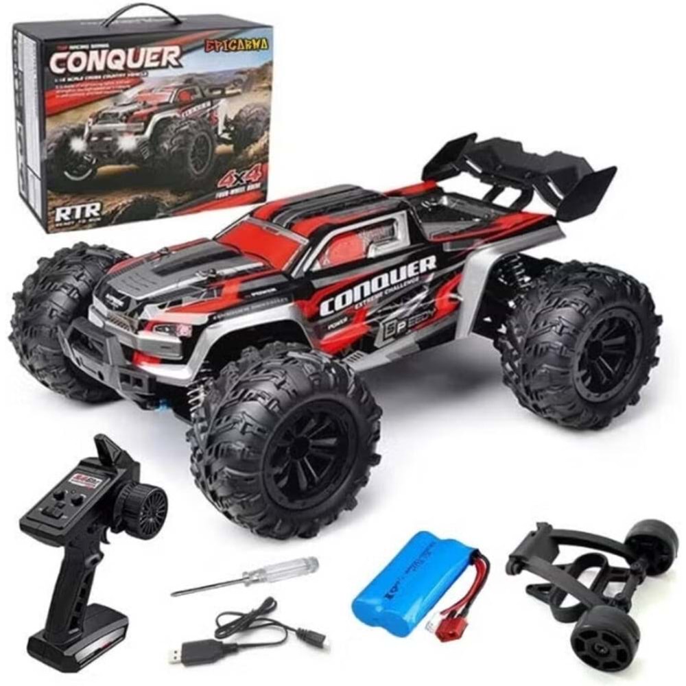 EPICARMA EA-RTR525-RD CONQUER 1/16 4WD 50KM/H UZAKTAN KUMANDALI HIZLI MONSTER TRUCK - SİYAH/KIRMIZI