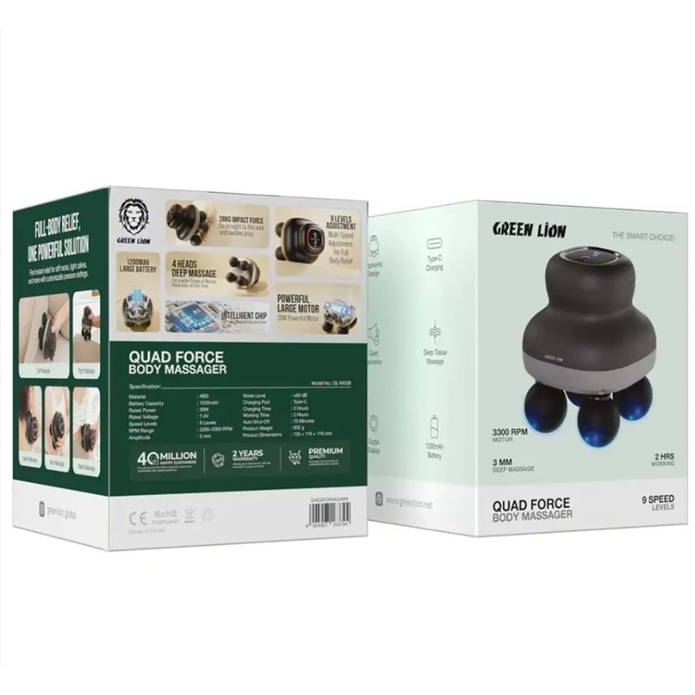 Green Lion Quad Force Vücut Masaj Aleti - Siyah GNQDFORMG38BK