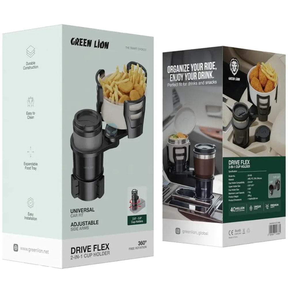 Green Lion Drive Flex 2'si 1 Arada Araç Bardaklığı - Siyah GNDRVFLXCCHBK