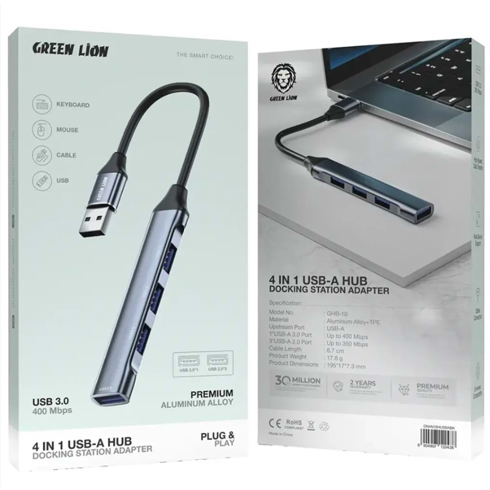 Green Lion 4'ü 1 Arada USB-C Hub Çoklayıcı Dönüştürücü - Siyah GN4N11HUSBCBK
