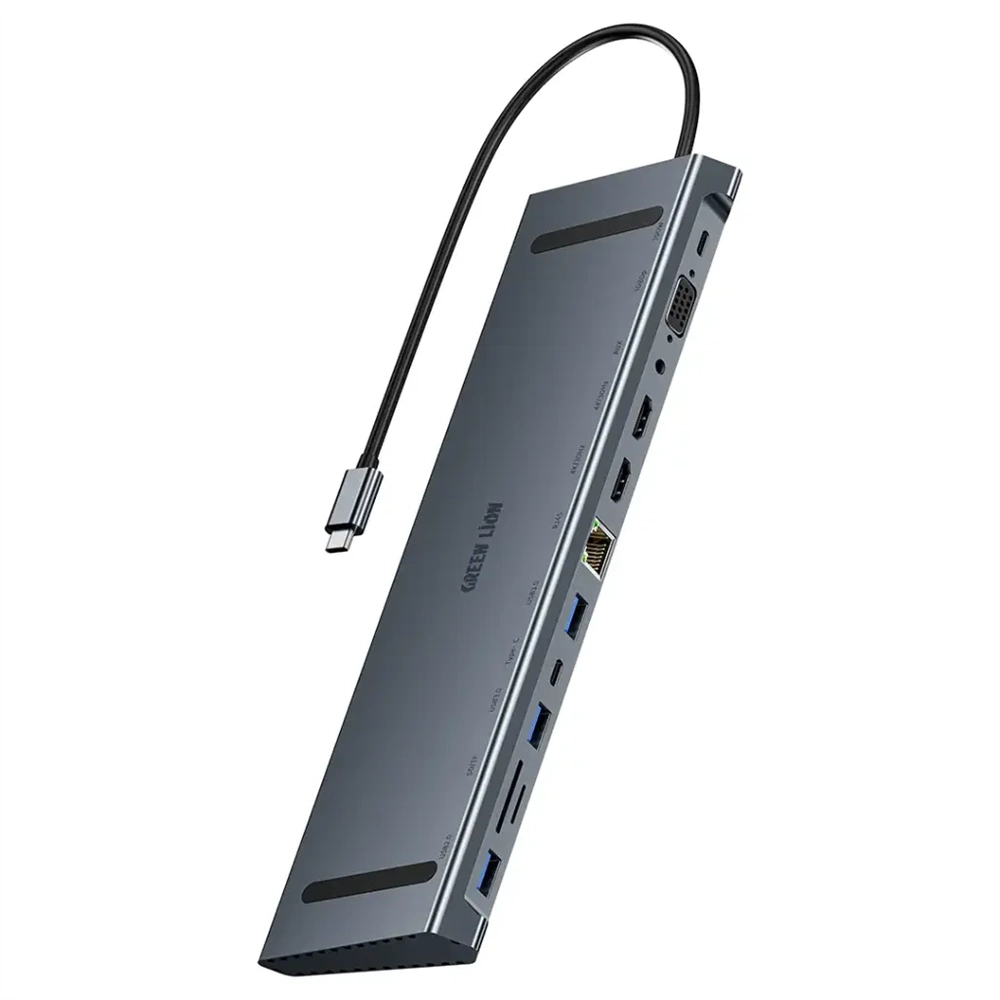 Green Lion 12'li USB-C Hub Çoklayıcı Dönüştürücü - Gri GN12N1CHUBGY