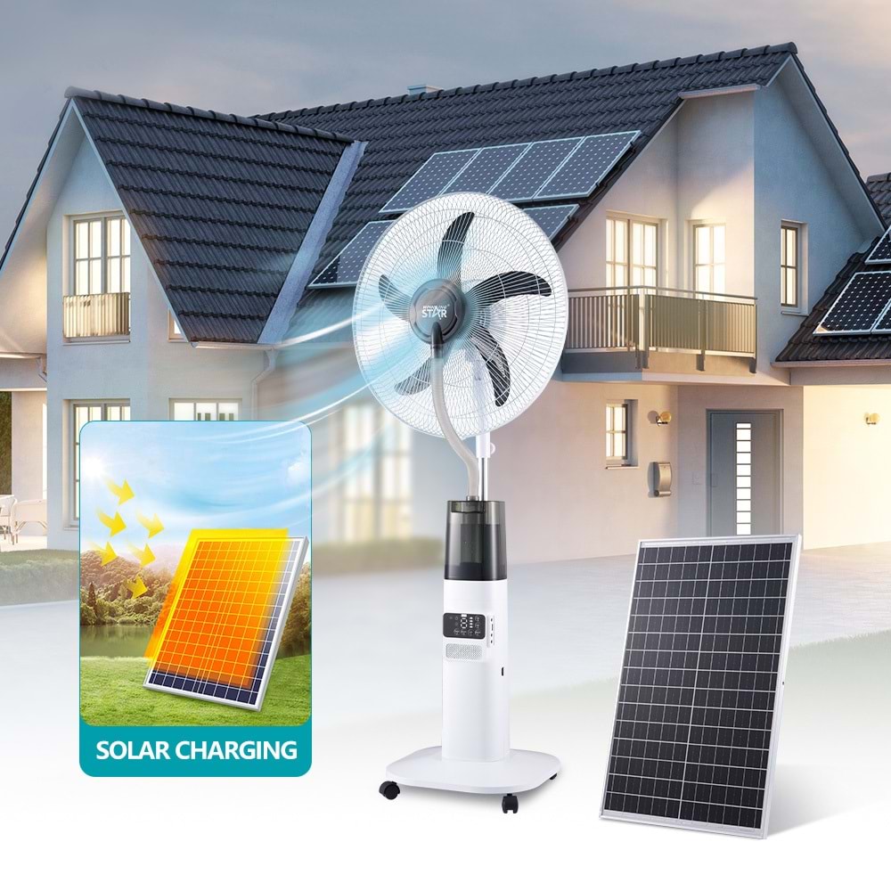 WINNING STAR ST-4313 SOLAR PANELLİ ŞARJ EDİLEBİLİR UZAKTAN KUMANDALI BUHARLI VANTİLATÖR