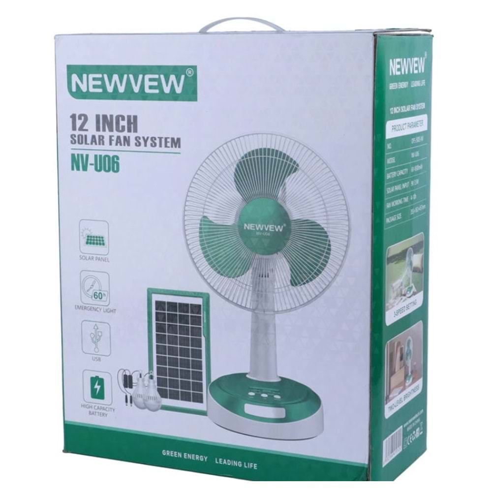 NEWVEW NV-U06 12 İNÇ SOLAR PANELLİ VANTİLATÖR SİSTEMİ