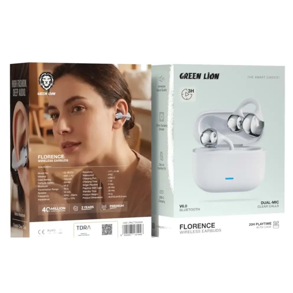 GREEN LION FLORENCE KABLOSUZ KULAKLIK TWS BEYAZ - GNFLRNCTWSWH