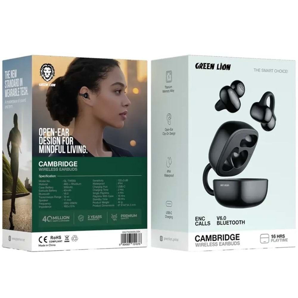 GREEN LION CAMBRIDGE KABLOSUZ KULAKLIK TWS SİYAH - GNCTWS93BUDBK