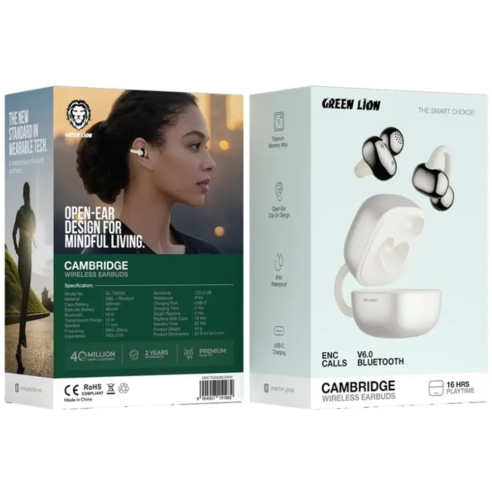 GREEN LION CAMBRIDGE KABLOSUZ KULAKLIK TWS BEYAZ - GNCTWS93BUDWH