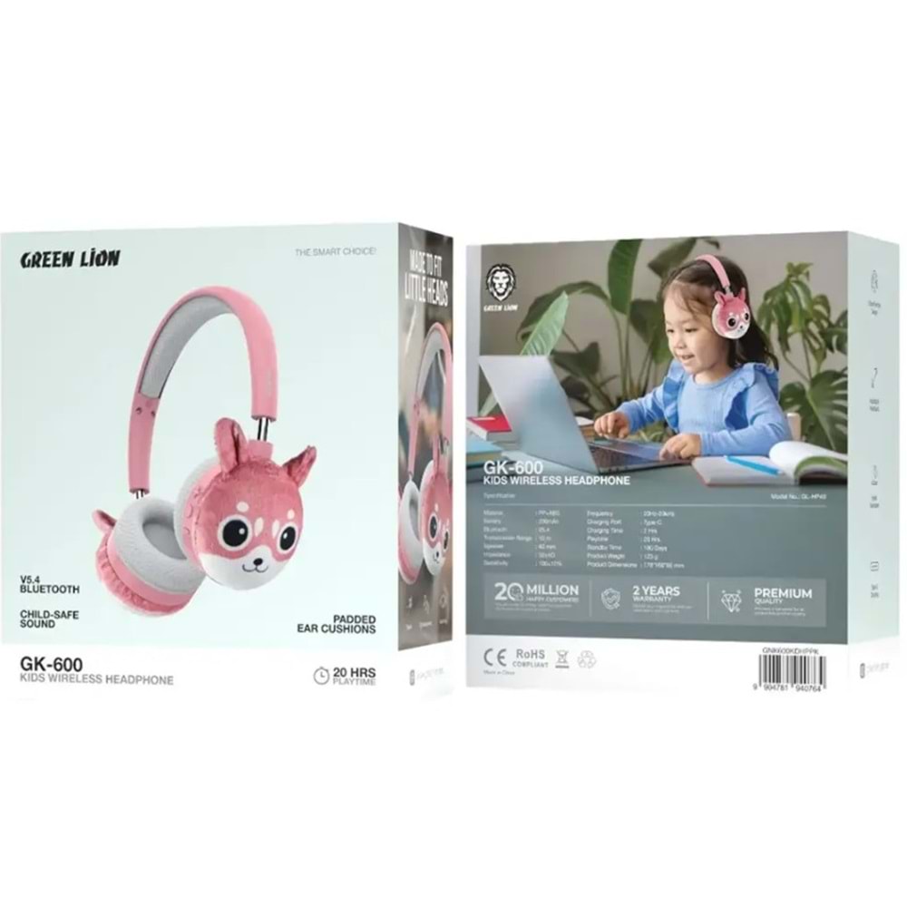 GREEN LION GK-600 KABLOSUZ ÇOCUK KULAKLIĞI PEMBE - GNK600KDHPPK