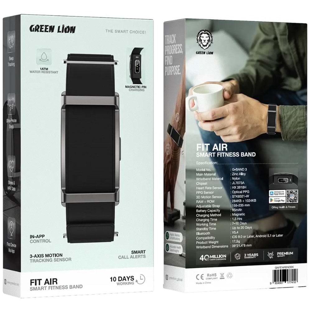 GREEN LION FIT AIR AKILLI BİLEKLİK SİYAH - GNFITARBNDBK