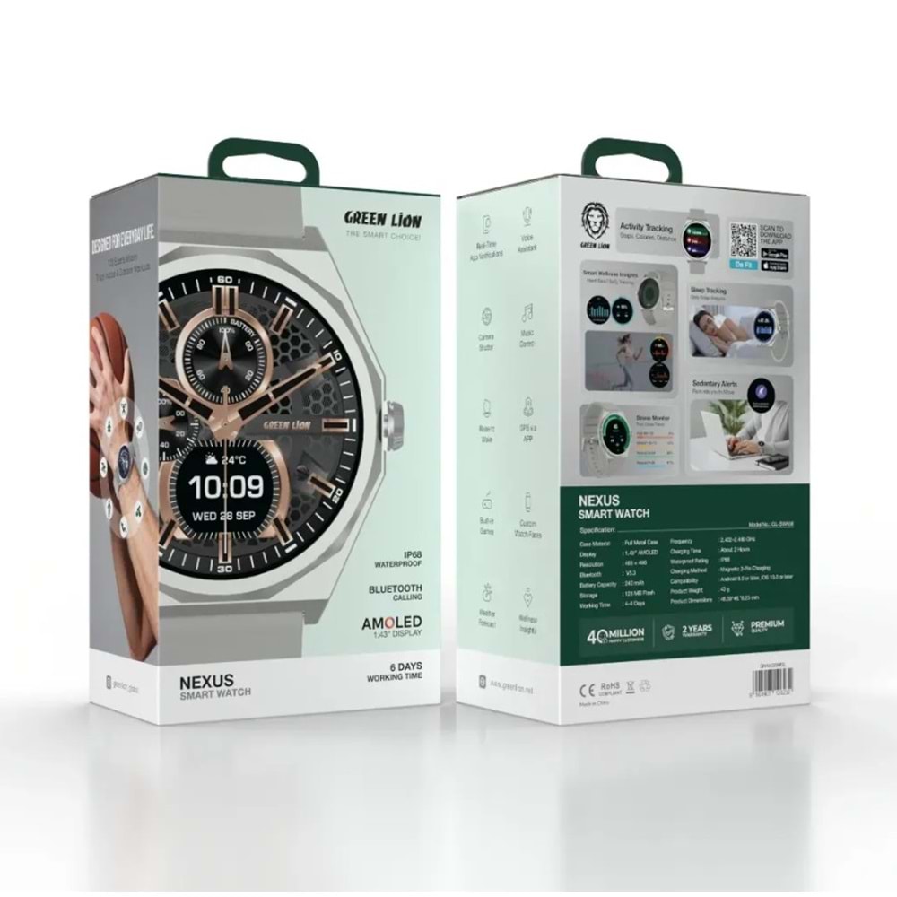 GREEN LION NEXUS 1.43 INCH AMOLED EKRAN AKILLI SAAT GÜMÜŞ - GNNXSSMSL