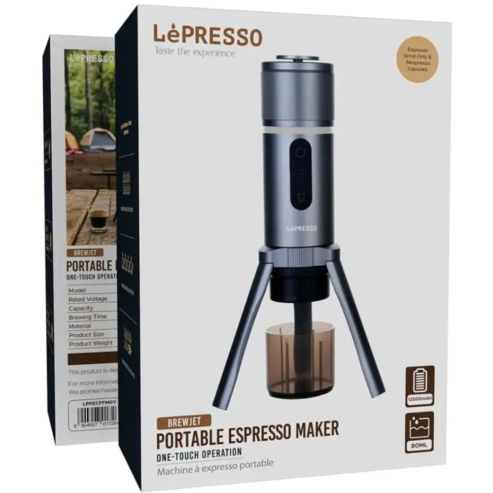 LEPRESSO BREWJET TAŞINABİLİR ESPRESSO MAKİNESİ TEK TUŞ GRİ - LPPECFFMGY