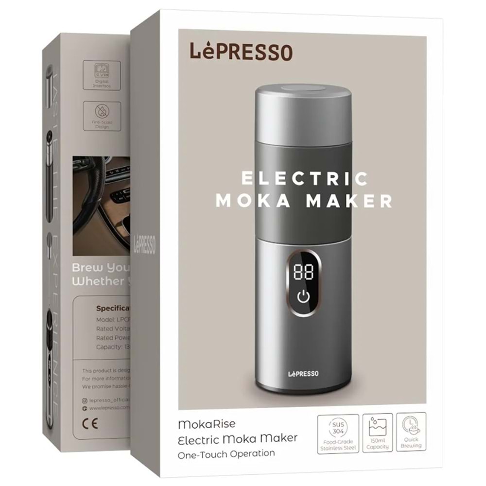LEPRESSO MOKARISE ELEKTRİKLİ MOKA POT OTO VE EV APARATLI GÜMÜŞ - LPCFFMR0041SL