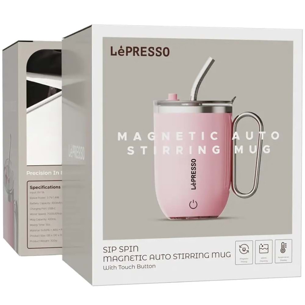 LEPRESSO SIP SPIN AUTO STIRRING MUG 420ML PEMBE - LPCFFASM0073PK