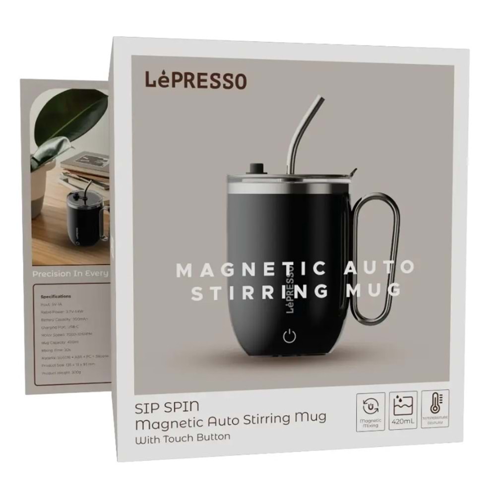 LEPRESSO SIP SPIN AUTO STIRRING MUG 420ML SİYAH - LPCFFASM0073BK