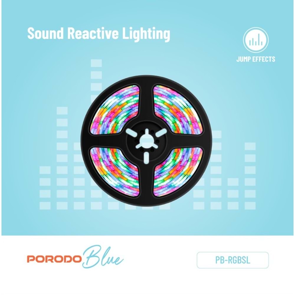 PORODO RGB LED ŞERİT IŞIK 5M SESE DUYARLI KUMANDALI - PB-RGBSL