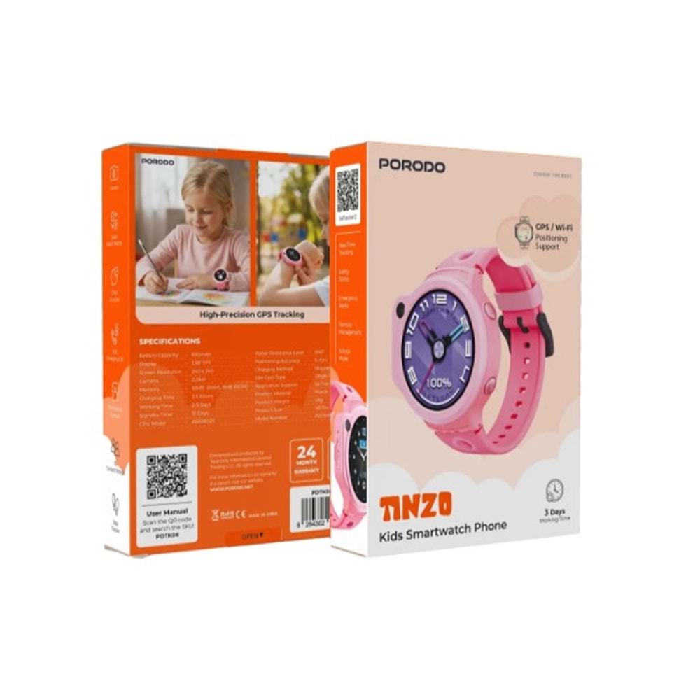 PORODO 4G GPS AKILLI ÇOCUK SAATİ GÖRÜNTÜLÜ ARAMA PEMBE - PDTK06PK