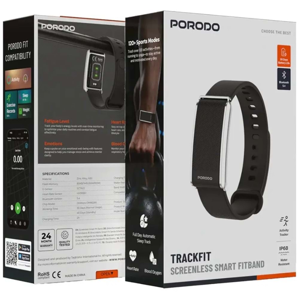 PORODO TRACKFIT AKILLI BİLEKLİK SİYAH - PDSB1062BK