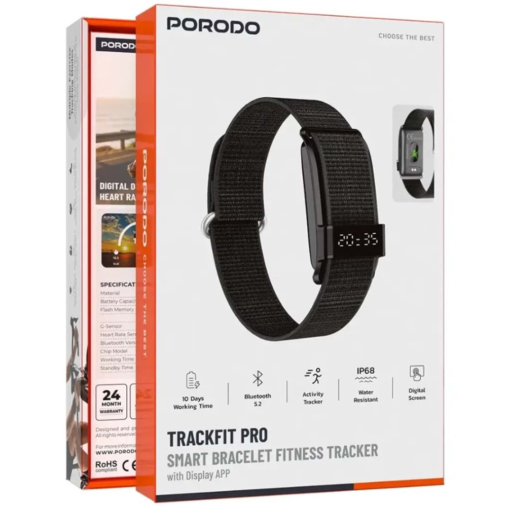 PORODO TRACKFİT PRO AKILLI BİLEKLİK SİYAH - PDS18BK