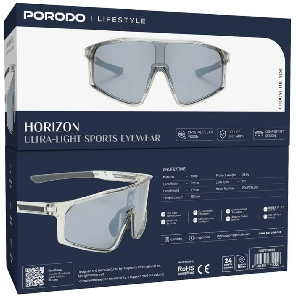 PORODO HORIZON KATLANABİLİR SPOR GÖZLÜK GRİ - PDLFST806GY