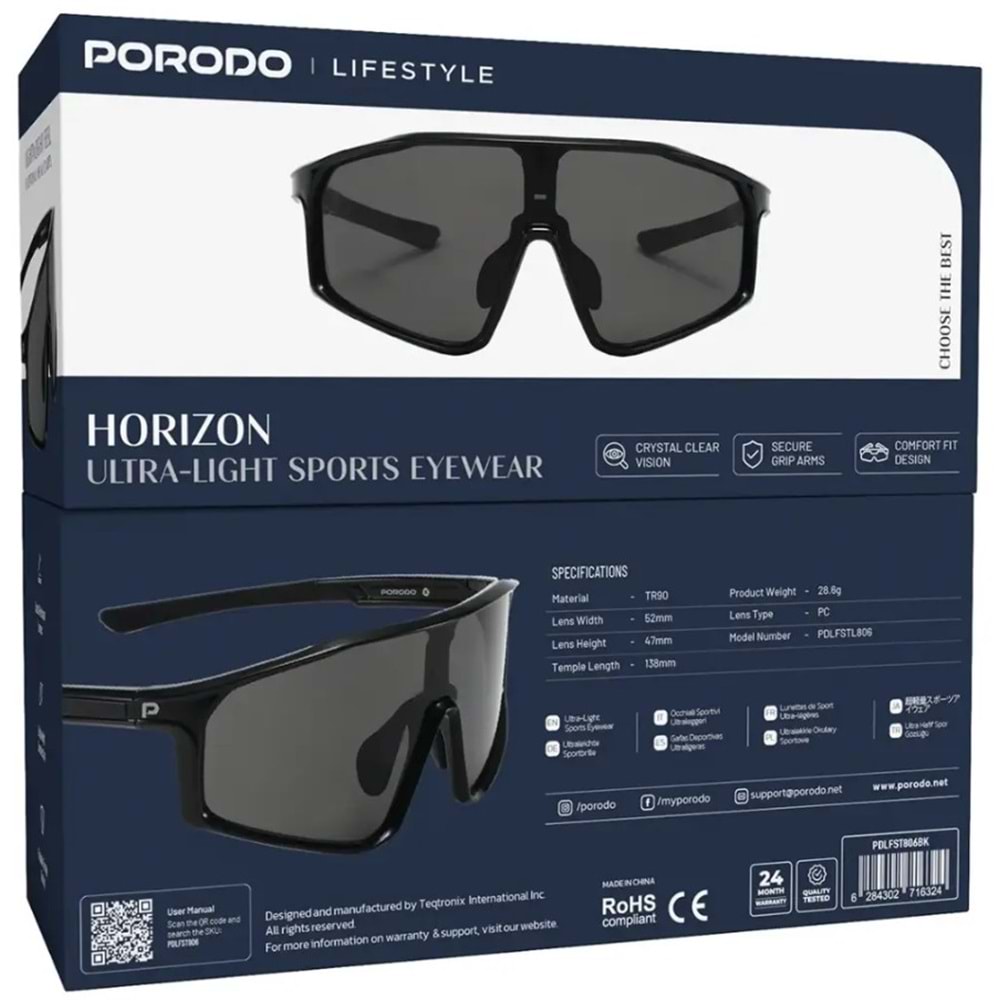PORODO HORIZON KATLANABİLİR SPOR GÖZLÜK SİYAH - PDLFST806BK