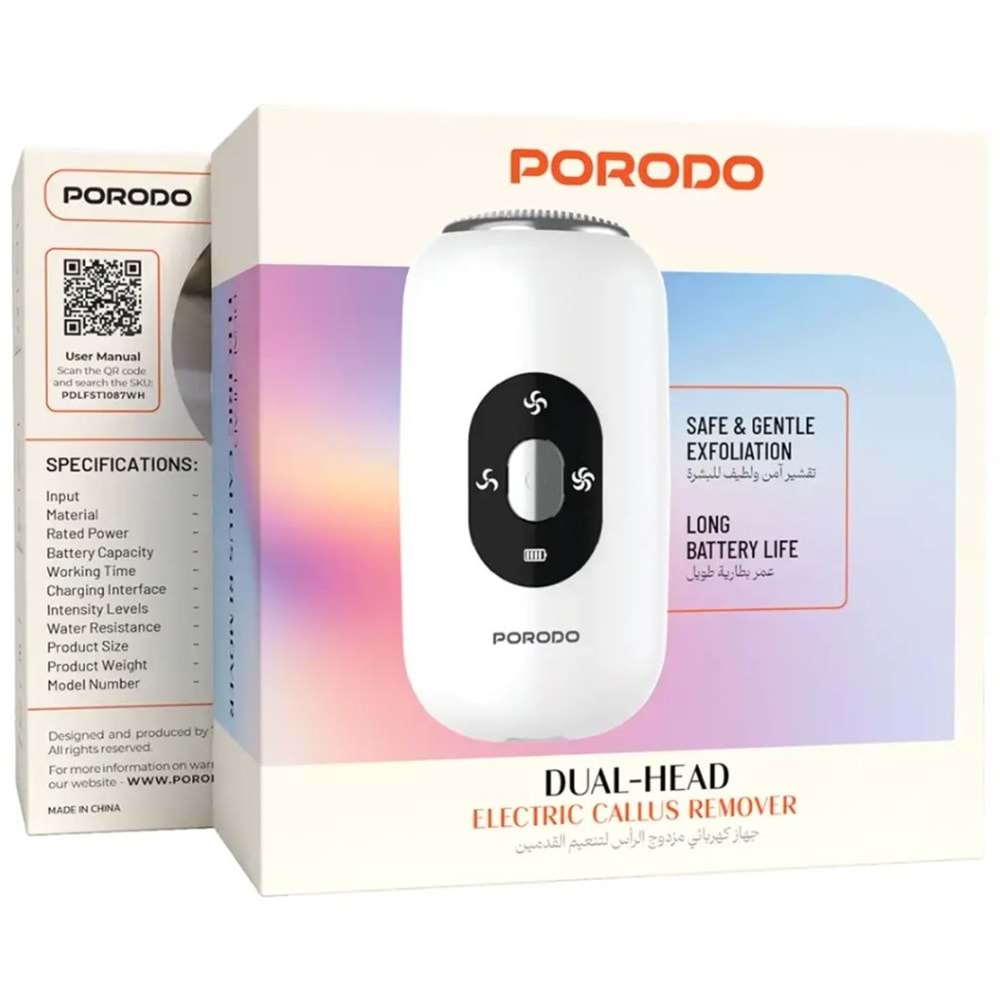 PORODO ÇİFT BAŞLIKLI ELEKTRİKLİ TOPUK TÖRPÜSÜ BEYAZ - PDLFST1087WH