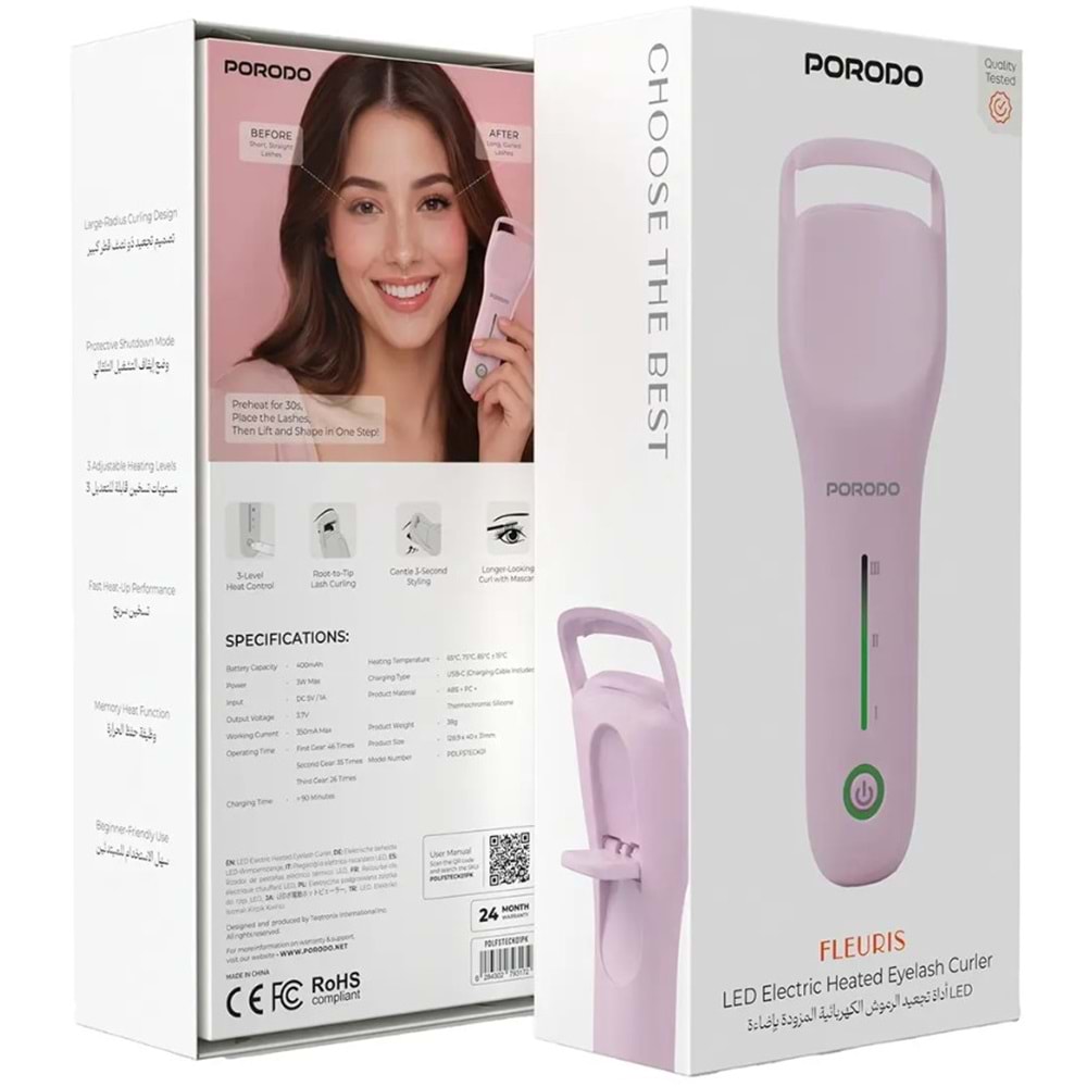 PORODO ŞARJLI ISITMALI KİRPİK KIVIRICI PEMBE - PDLFSTECK01PK