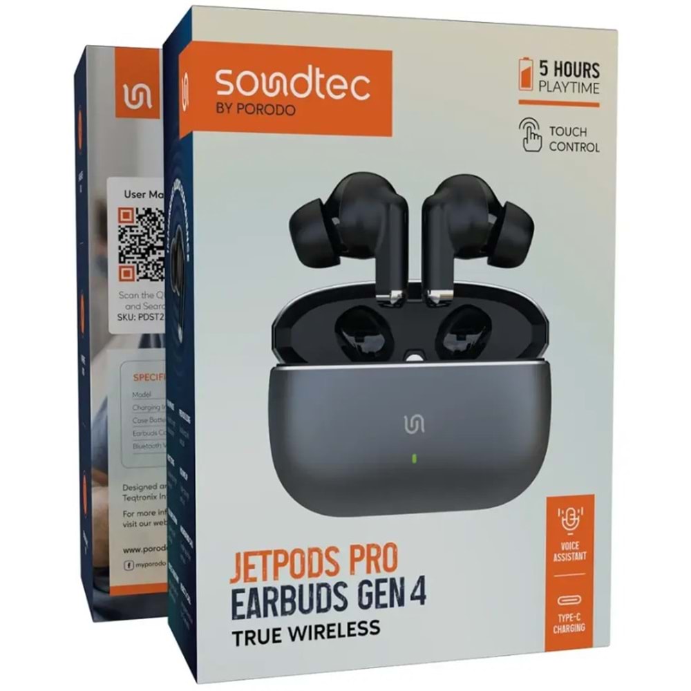 PORODO JETPODS PRO NESİL 4 TWS KABLOSUZ KULAKLIK SİYAH - PDST2232ZK3