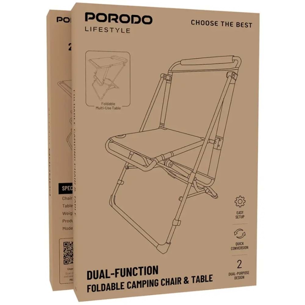 PORODO 2'Sİ 1 ARADA KATLANABİLİR KAMP MASASI VE SANDALYESİ YEŞİL SİYAH - PDLFST8200GN