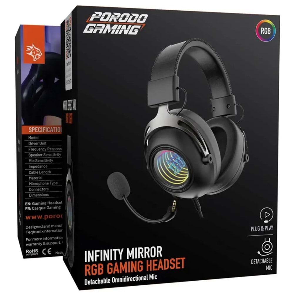 PORODO INFINITY MIRROR RGB OYUNCU KULAKLIĞI SİYAH - PDXSTGHS759BK