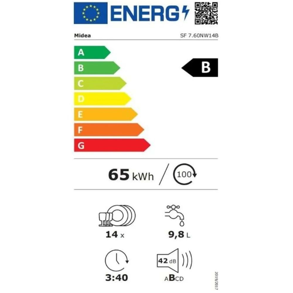 MIDEA SF 7.60NW14B BULAŞIK MAKİNESİ 60CM 8 PROGRAM BEYAZ