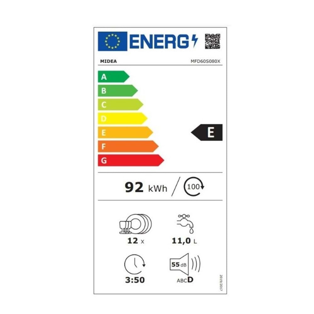 MIDEA MFD60S080X BULAŞIK MAKİNESİ 60CM 4 PROGRAM INOX